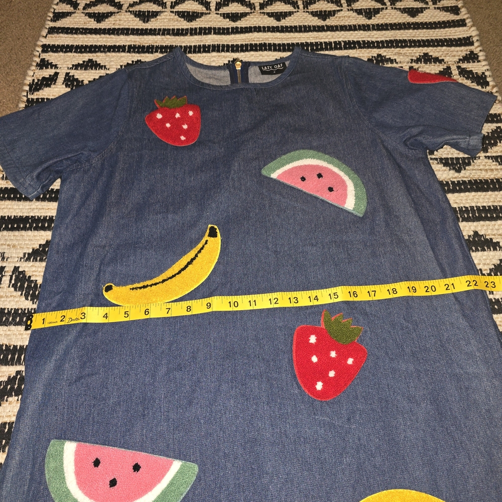 Lezy Oaf Denim Dress With Fruit Paches - Picture 5 of 6